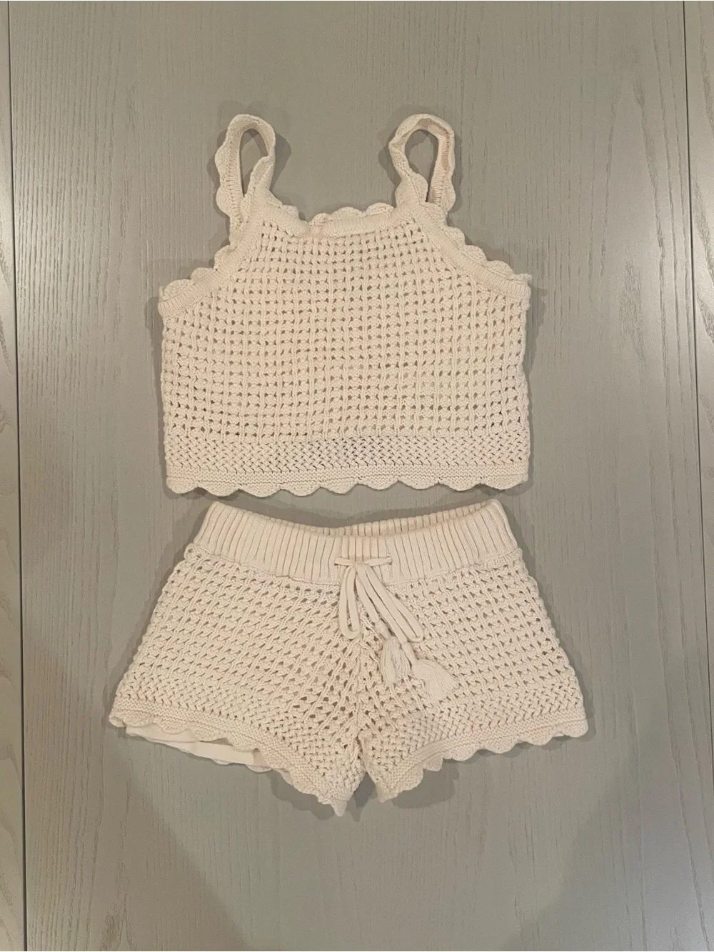 Mini Boden Girls Crochet Tank Shorts Set (Ivory Cream) - Size 4 4-5